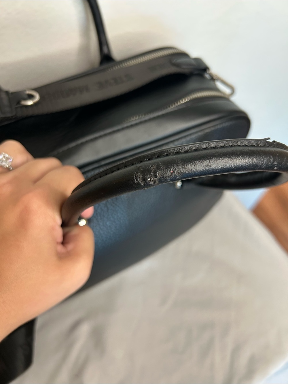Steve Madden Black Pebbled Satchel with Top Handles - Picture 6 of 11